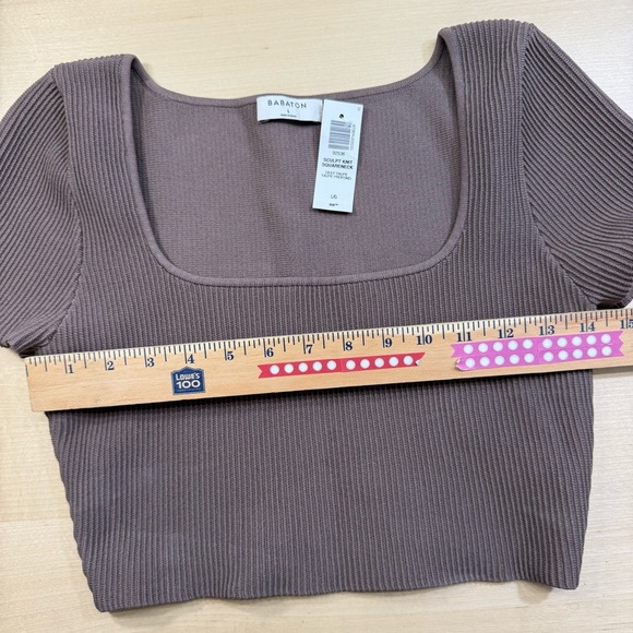 Aritzia Babaton Sculpt Knit Squareneck Deep Taupe Crop Top Womens Large - Picture 8 of 9